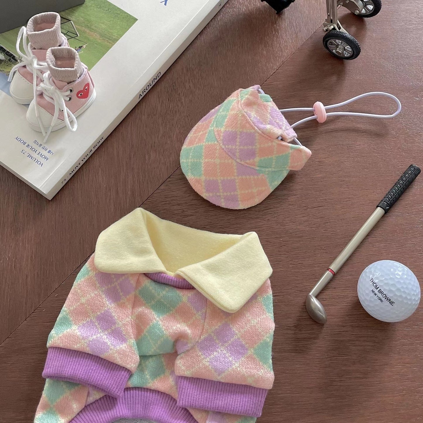 Colourful Golf Polo Sweater Shirt Set (Sweater + Hat)