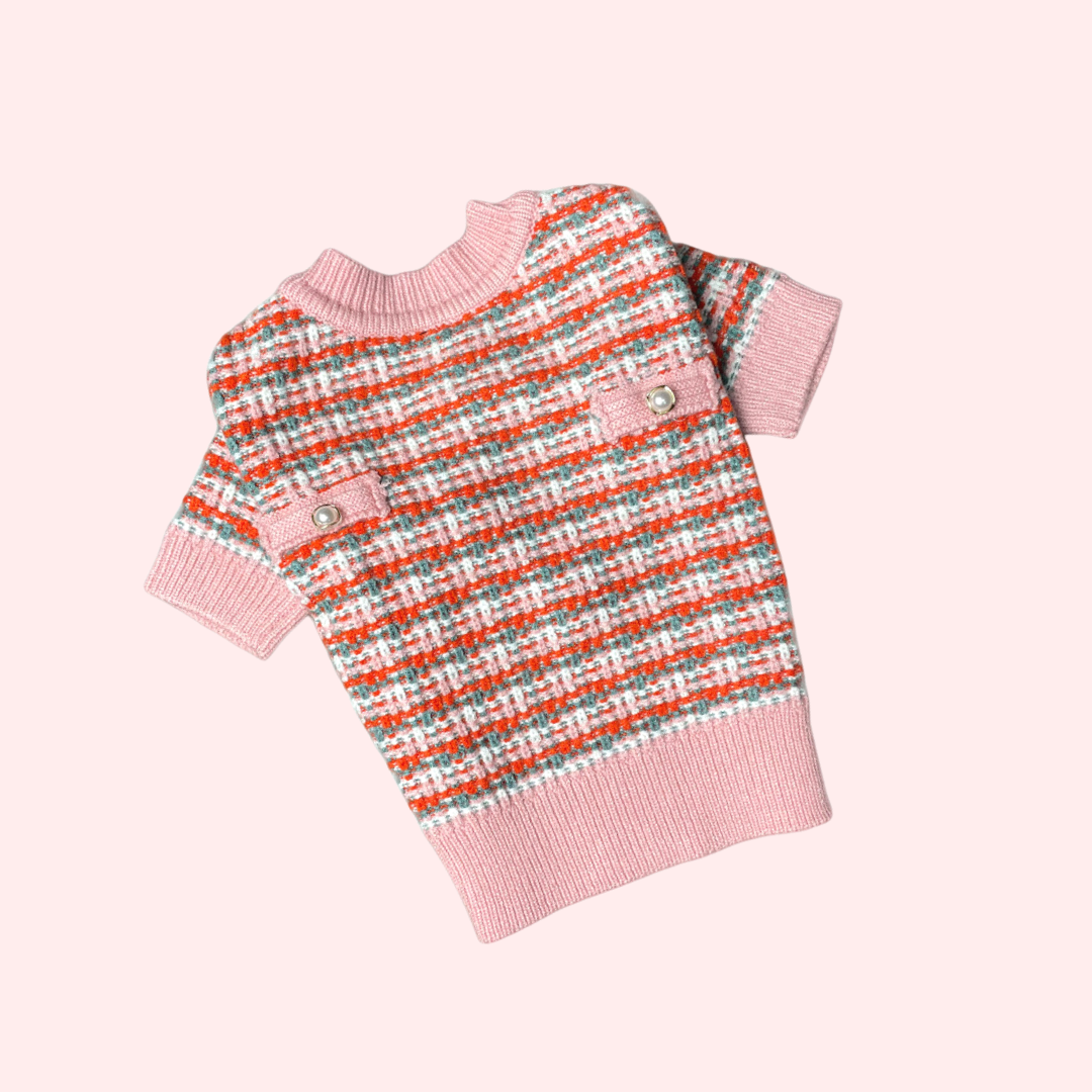 Pink Tweed Plaid Sweater Cardigan