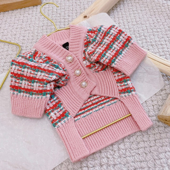 Pink Tweed Plaid Sweater Cardigan