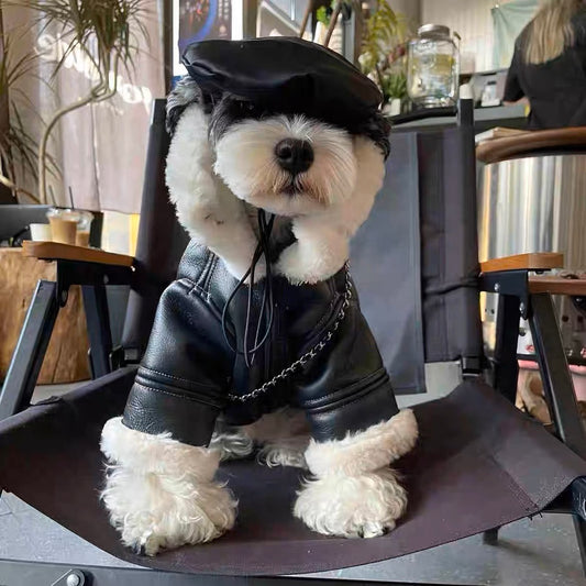 Cool Faux Leather Pet Winter Jacket