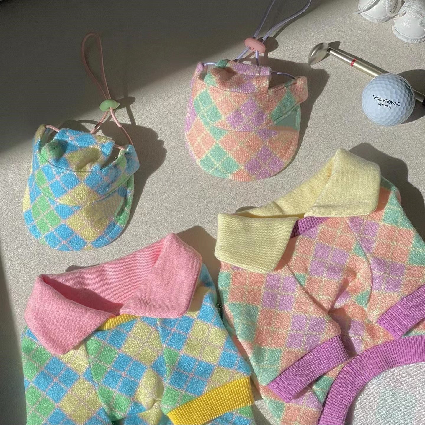 Colourful Golf Polo Sweater Shirt Set (Sweater + Hat)