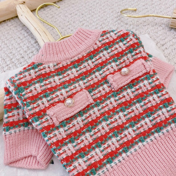 Pink Tweed Plaid Sweater Cardigan