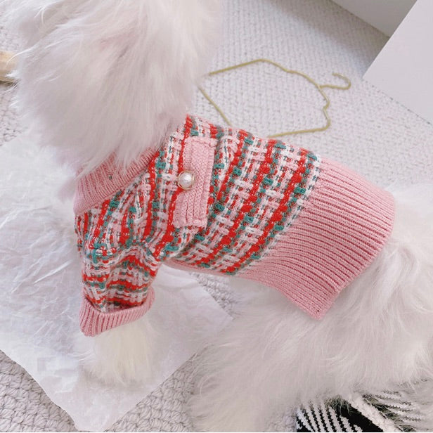 Pink Tweed Plaid Sweater Cardigan