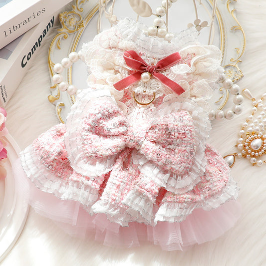 Elegant Pet Lolita Princess Dress with D-ring and Bow | For Dogs and Cats