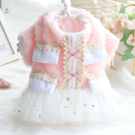 Fluffy Winter Fur Coat with Pom Dress | for Dogs and Cats
