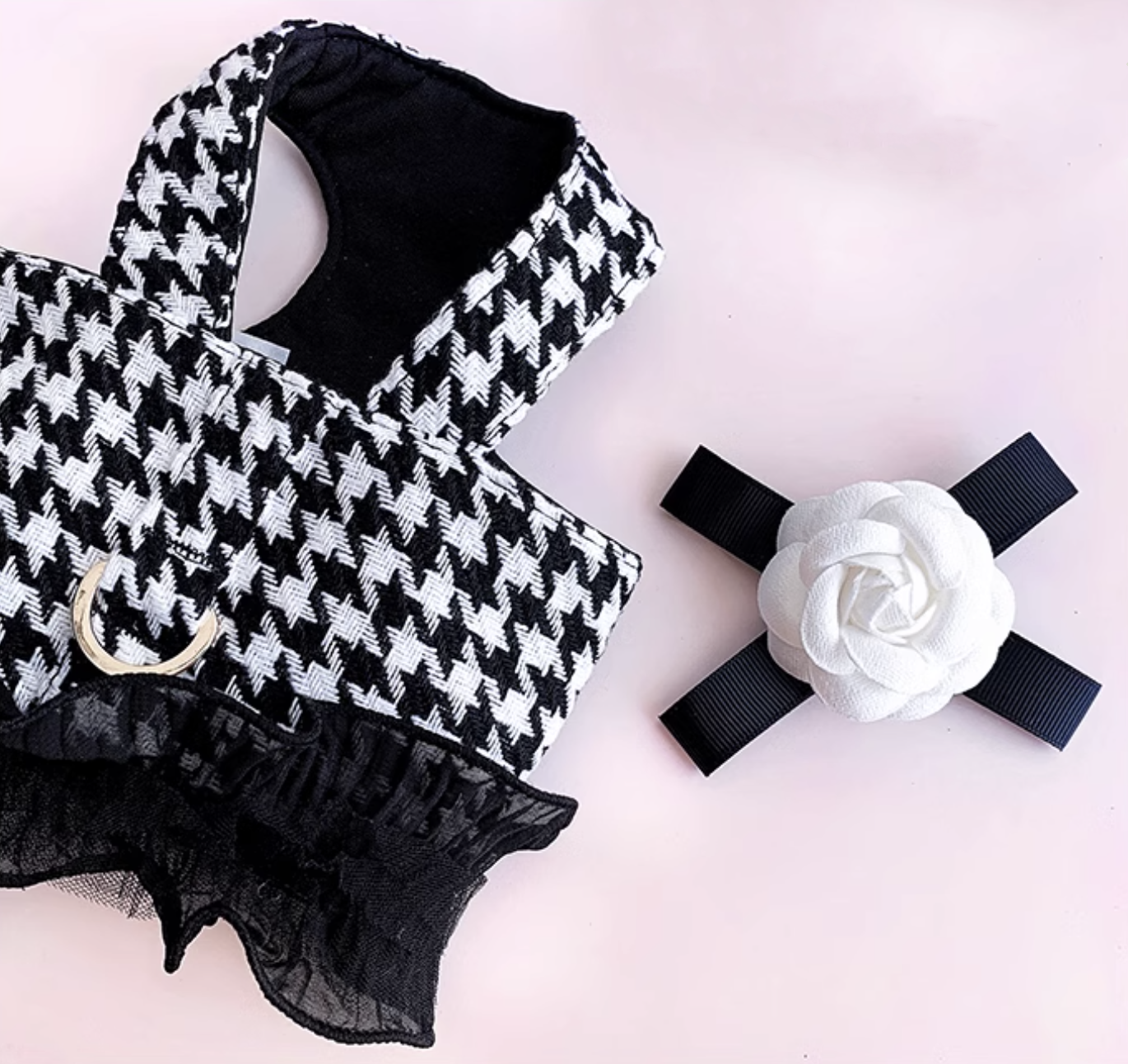 Chic Houndstooth Pet Harness Set