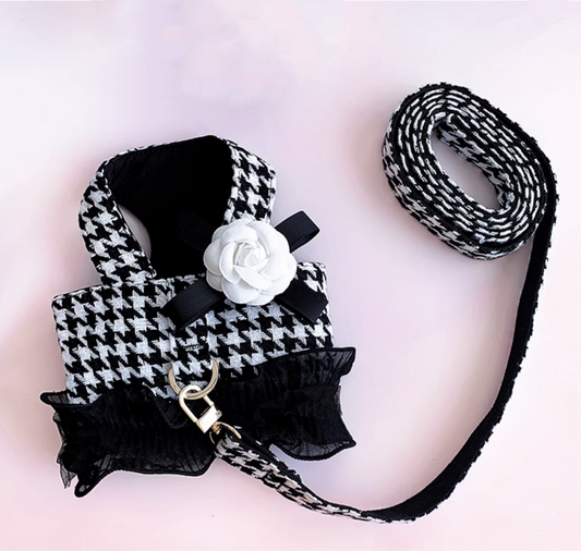 Chic Houndstooth Pet Harness Set