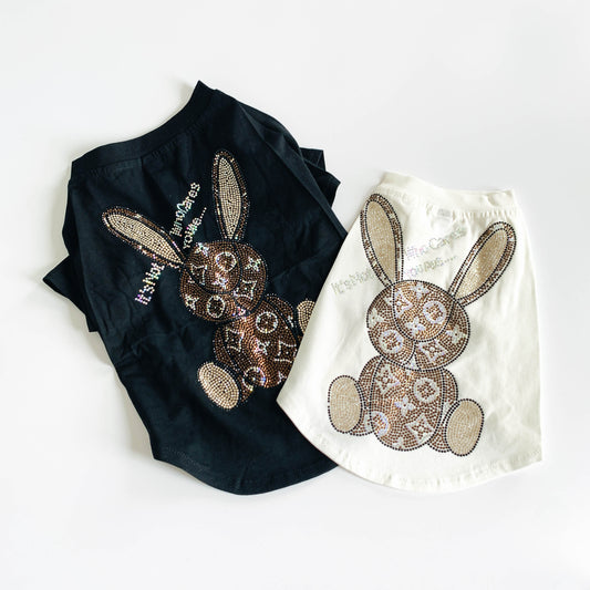 Glitter Shiny Rabbit T-shirt | Black and White | For Cats and Dogs