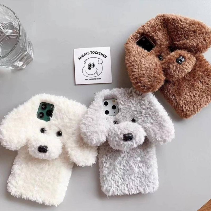 Matching Furry Puppy Phone Cases Poodle Bichon Frise Teddy